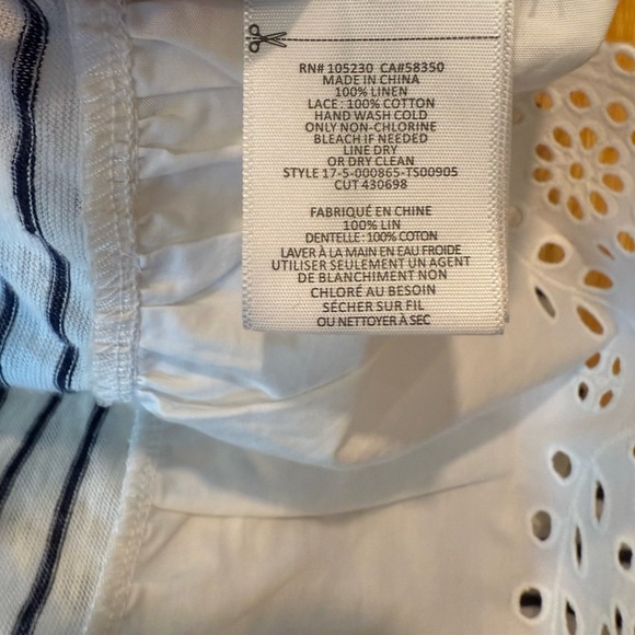 Joie White Navy Stripe Linen Cotton Top w/ Eyelet Lace Hem Size Small EUC - Picture 7 of 7